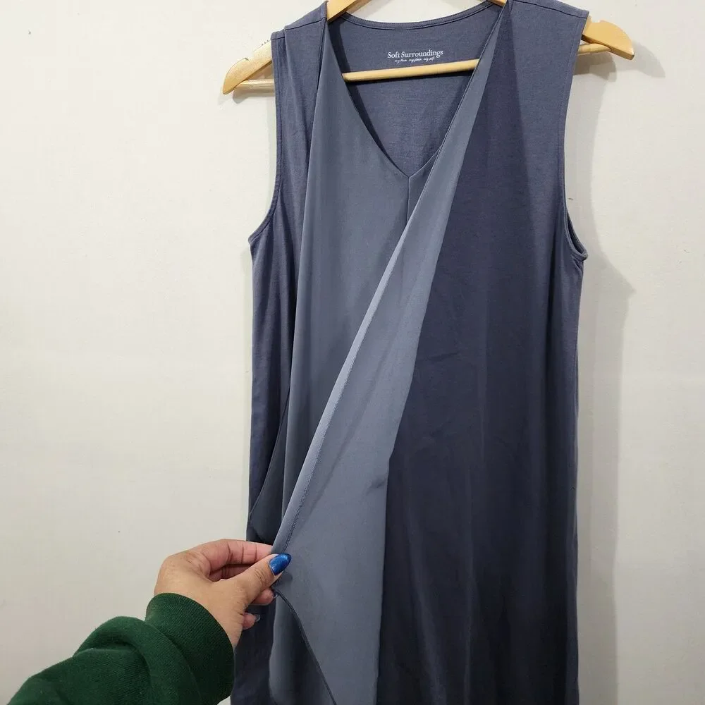 Soft Surroundings Amalfi Dress Storm Grey Lagenlook Layers Sleeveless Petite Med